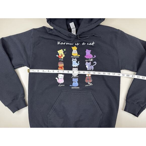 Swifty Karma Is a Cat Hoodie Gildan Unisex Small Black Eras Cats Sweatshirt - Picture 5 of 9